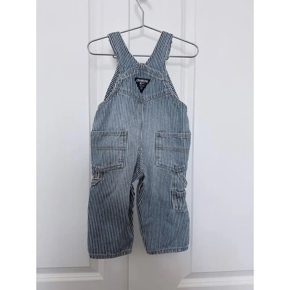 OshKosh B’gosh Railroad Stripe Cargo Overalls blue white
